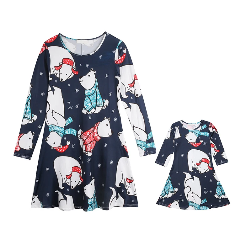 

Keelorn, подходящая одежда для мамы и дочки, осенняя Рождественская Пижама с изображением белого медведя, с длинным рукавом, для женщин и девоче...