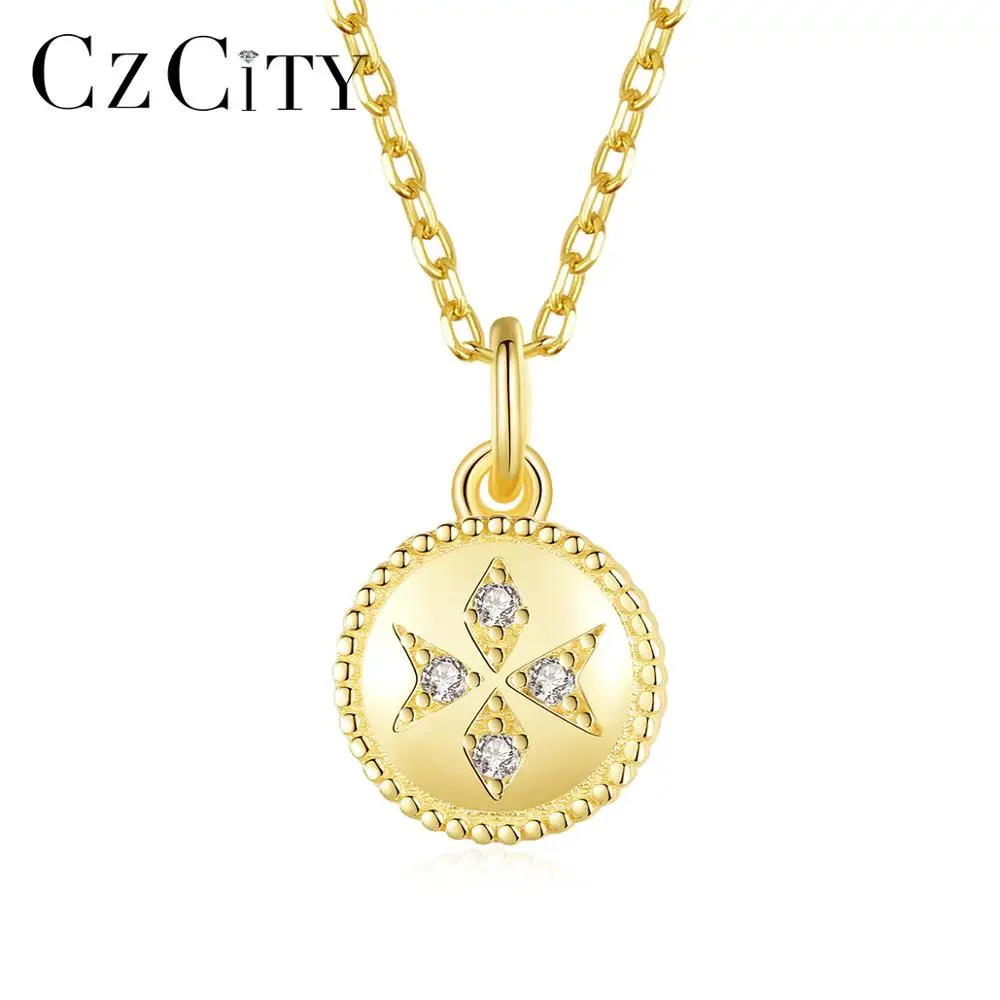 

CZCITY Bead Circle Round Long Pendant Necklace for Girls Shinning Cubic Zircon Christmas Gifts Accessories
