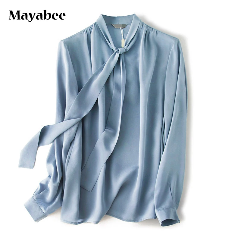 Light Luxury Chic Ladies Real 100% Silk Long-Sleeved White Shirt 2021 Spring And Autumn New Commuter Top
