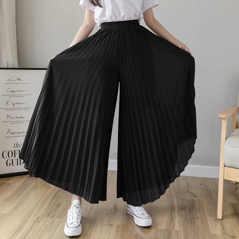 

Women Elegant Chiffon High Waist Wide Leg Pants Casual Korean Fashion Pleated Loose Trousers Clothes Comodi Pantalones