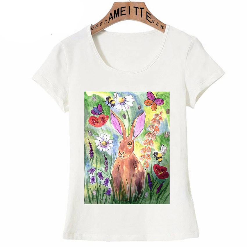 Новинка Сезон лето Модные женские футболка с кроликом из Платья цветочным