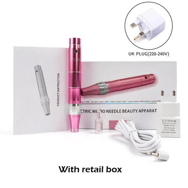 UK plug with box Электрическая регулировка микро игла ручка подтяжка кожи авто микро игла ручка машина антивозрастной кожи терапия устройство - Цвет: UK plug with box