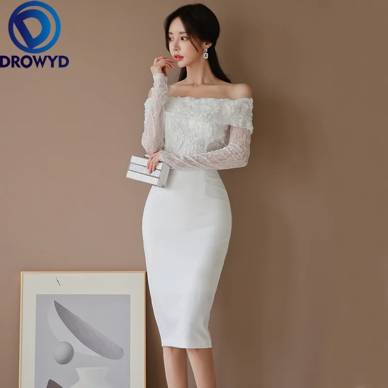 

Women Sexy Midi Dress 2020 Summer Fashion Black Lace Long-sleeve Bag Hip Boho Casual Beautiful Nightclub Party Dresses Vestidos
