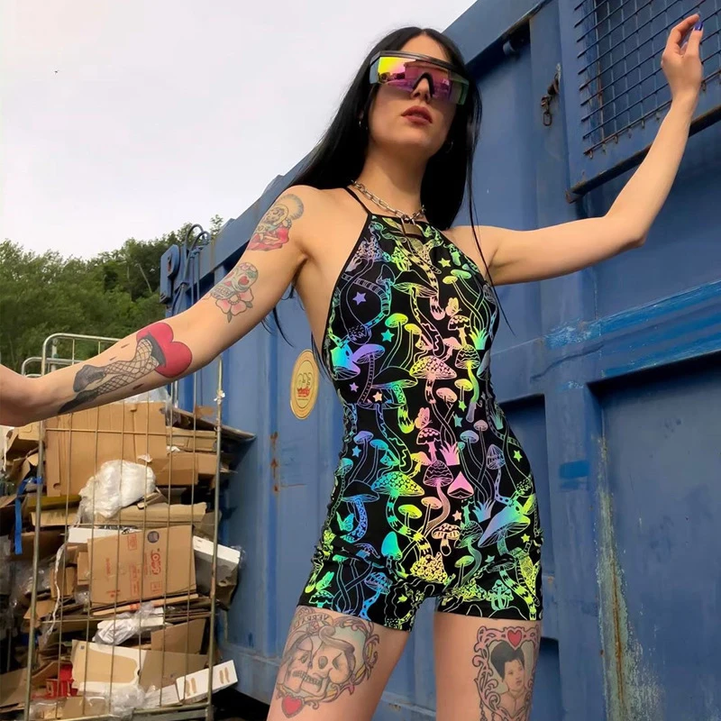 Женский Короткий комбинезон на бретелях спагетти с открытой спиной|Комбинезоны c