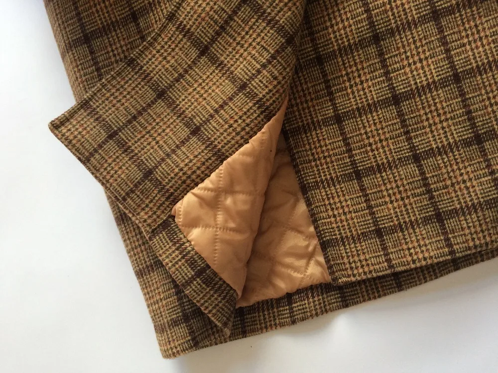 Vintage Plaids Clothes Loose Woollen Coat Women's New Checked Coat Baggy Silhouette Overcoat Tweeds Winter female Outerwear