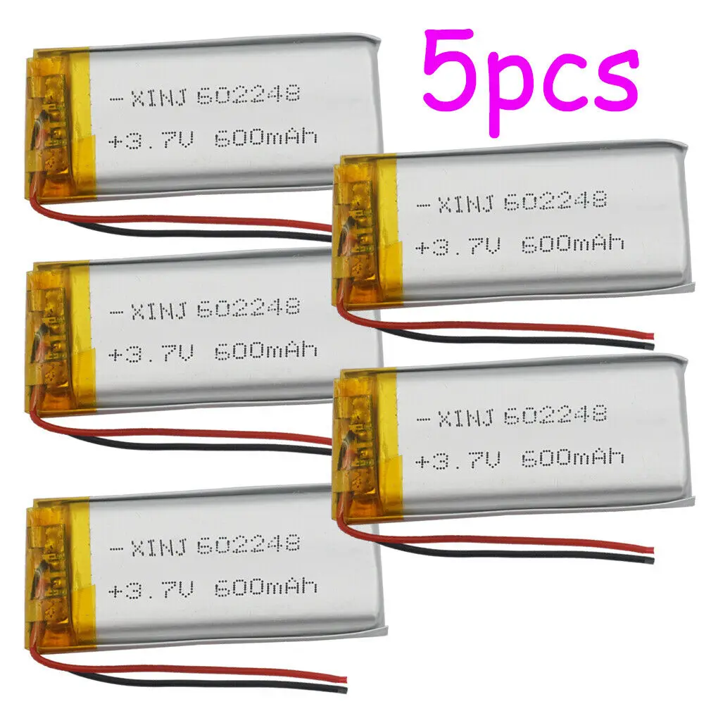 

5pcs 3.7V 600 mAh 602248 Li Lithium Polymer Lipo Battery For GPS DashCam Sat Nav MP4 Music Player Bluetooth Speaker Car Camera
