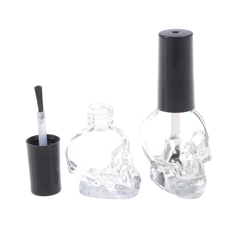 Skull Fashion Transparent Glass Empty Nail Polish Refillable Bottle With Brush Small Travel Makeup Cosmetic Containers 10ml | Красота и