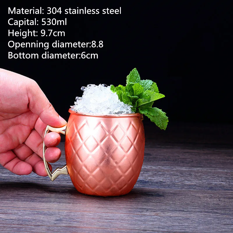 304 нержавеющая сталь Коктейльная чашка мятный Мул Золотая барабанный тип медный