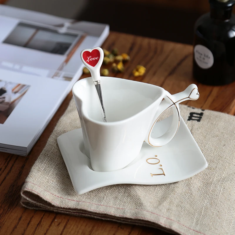Костяного фарфора творческая керамическая кружка в форме сердца парные чашки