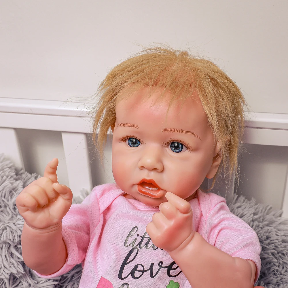 

Reborn Baby Doll With Gold hair 20" Lifelike Reborn Baby Doll with Teeth Handmade Realistic Bonecas Doll With Crooked Mouth Toy