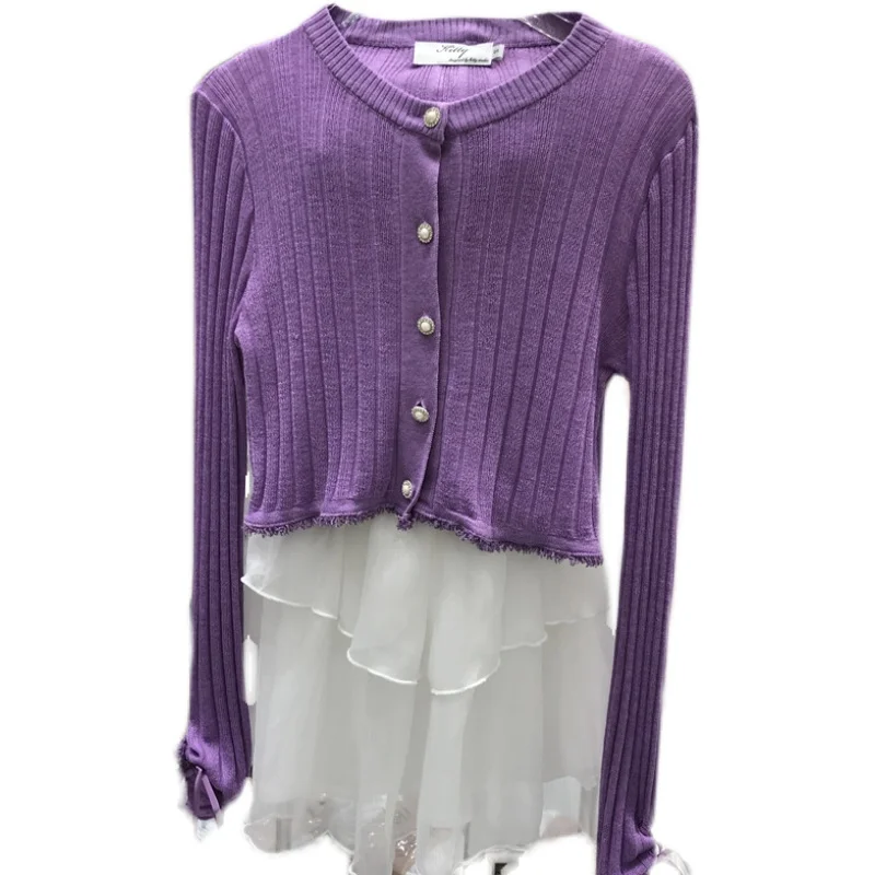 

Summer Thin Cardigan Women 2021 New Pearl Buckle Sun Protection Knitted Coat Short Strap Flared Sleeves Lady Top