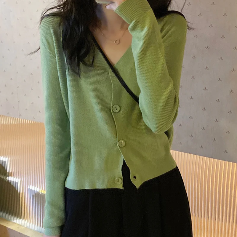 Unif Cardigan Short Knitted Women's Wear In Spring With Thin Sweater Coat 2021 New Pure Style V-neck Top Jum |