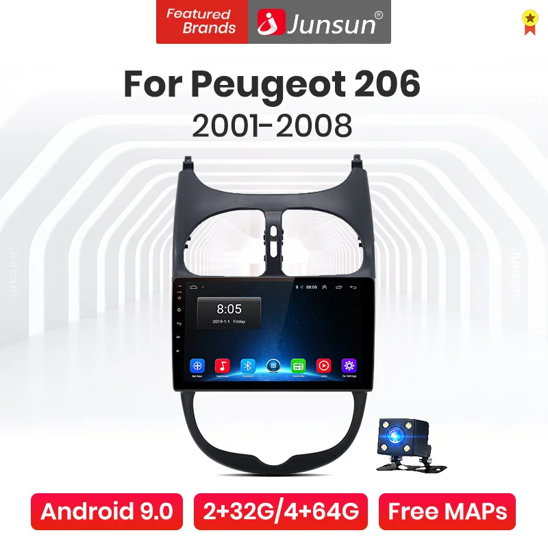 Junsun V1 Pro 4G + 64G Android 9 0 Автомобильный Радио мультимедийный плеер для Peugeot 206 2001 2008 GPS