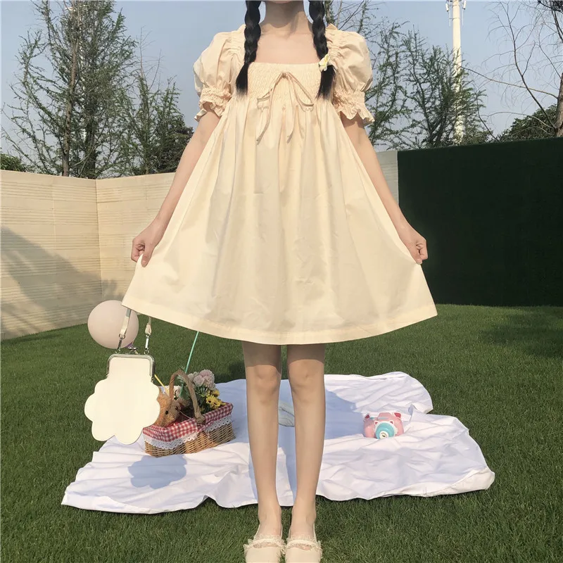 Женское милое платье принцессы с короткими рукавами в стиле колледжа летнее для