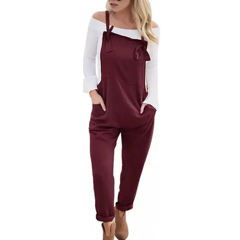 Hot selling jumpsuit women cargo pants casual solid color pocket trouser loose slim jeans vintage clothing fashion streetwear