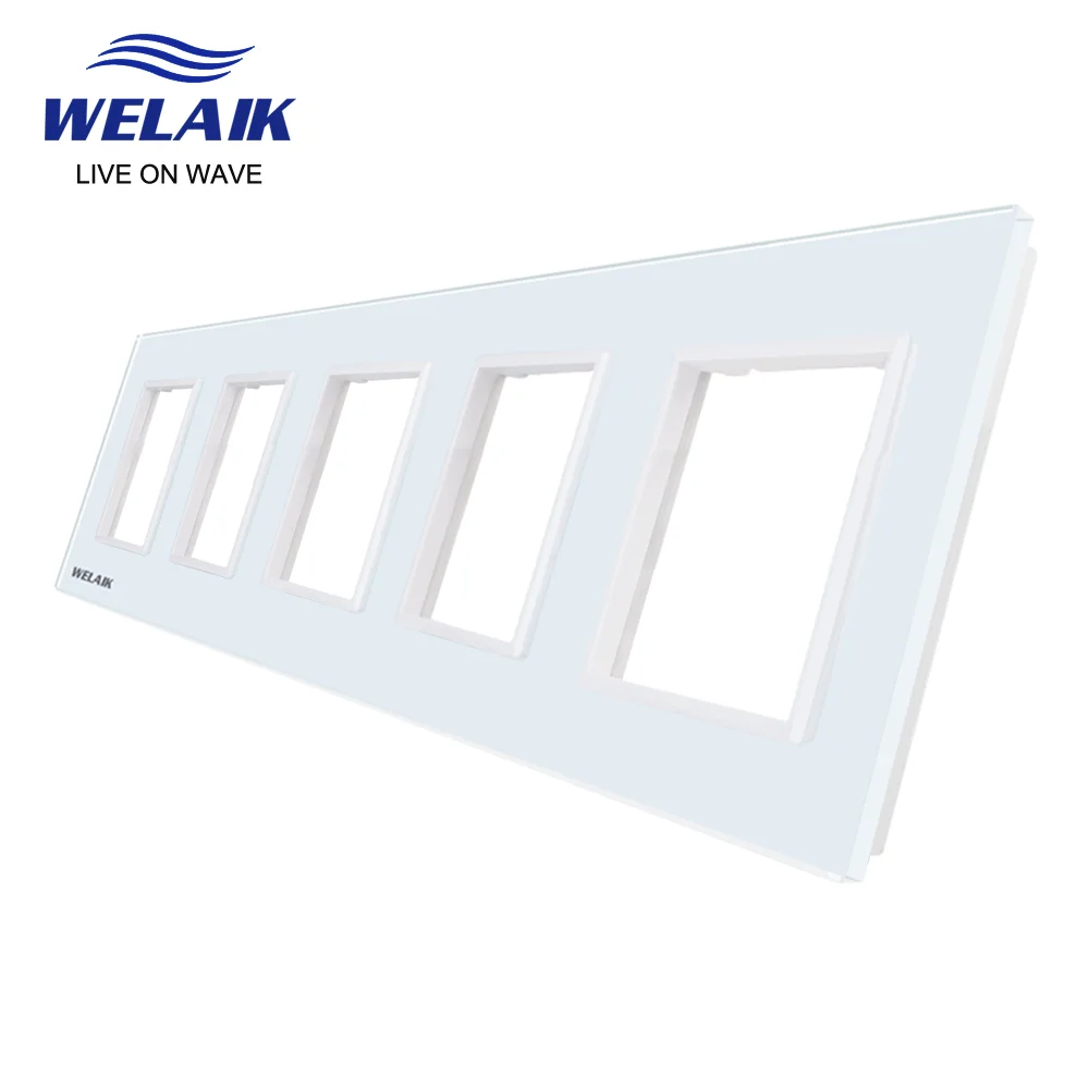 WELAIK EU 5Frame 364*80mm White Wall Socket Outlet Square Hole Crystal Tempered Glass Panel Only DIY Parts A58W1 | Обустройство дома