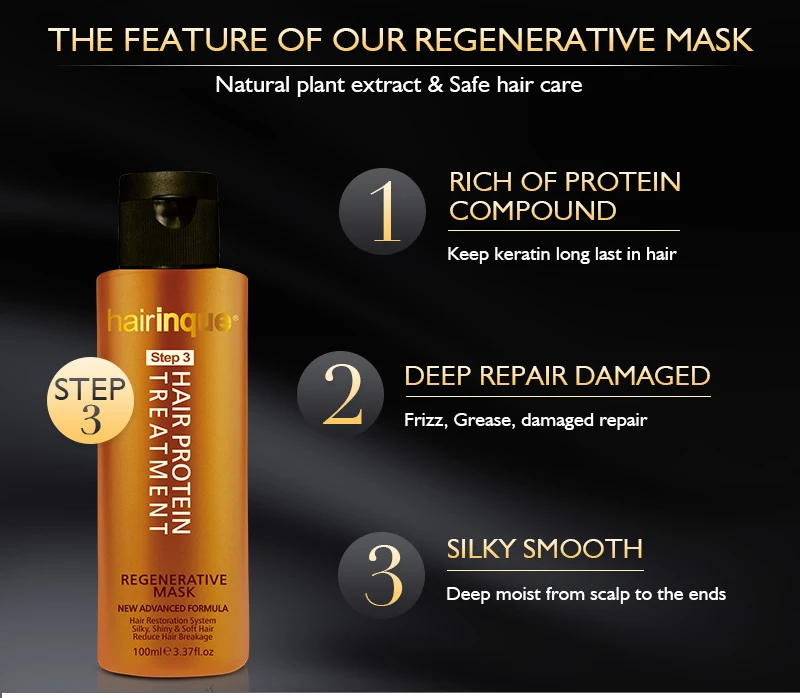 

11.11 HAIRINQUE 3.7 percent 24K Gold therapy keratin hair treatment hair care set 100ml x 3 bottles 30 mins repair damaged hair