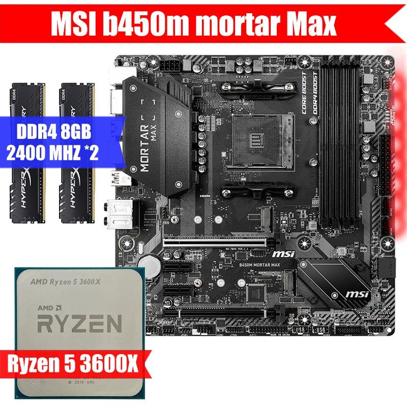 

MSI b450m mortar Max & Ryzen 5 3600x & DDR4 8GB 2400MHZ*2 Combination Kit Support M.2 NVME AMD B450 Socket AM4 5800X/3600x/3700x