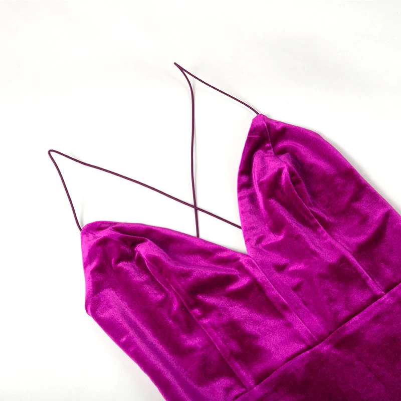 

Velvet Solid Sexy Midi Dress Party Club Women Clothing V-Neck Spaghetti Strap Slim Back Bandage Bodycon2021 Summer Beach Dress