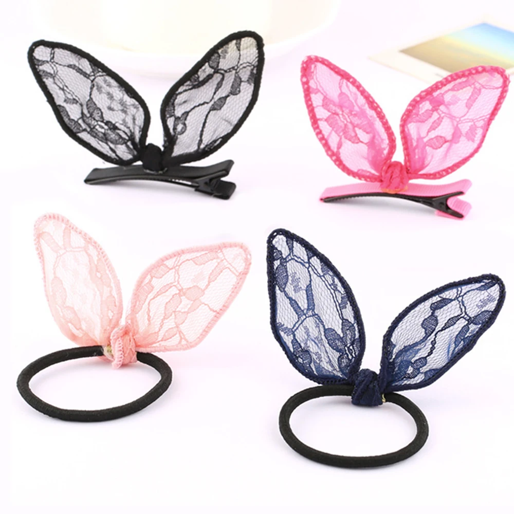 1 шт. тканевые кружевные кроличьи уши для волос кольцо с кружевным бантом