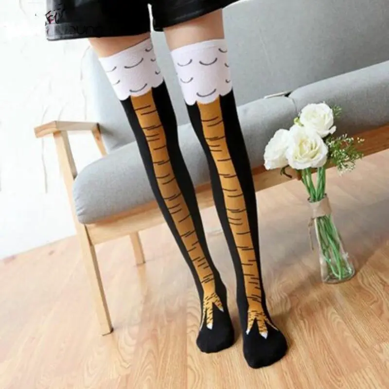 

3D Funny Chicken Winter Autumn Women's Girl Socks Thigh High Sock Cute Funny Thin Toe Feet Ladies Creative Socks