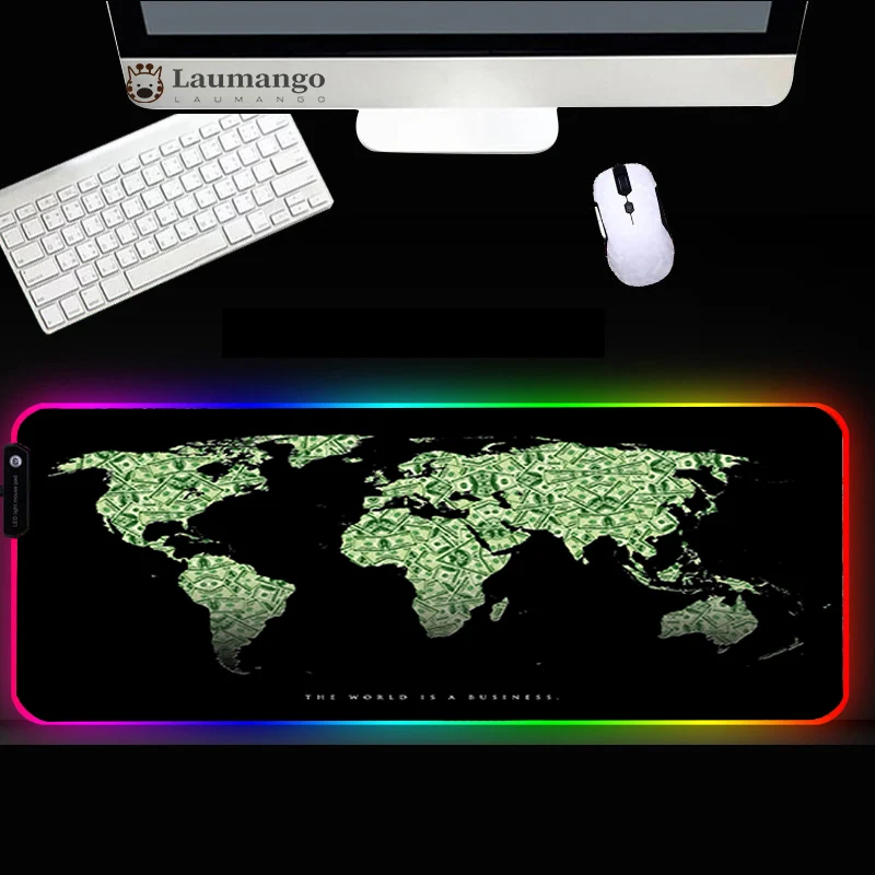 

World map RGB Mouse pad Gaming Accessories LED Lighting Mousemat XXL Non-slip muismat alfombrilla rgb mousepad cute tapis gamer