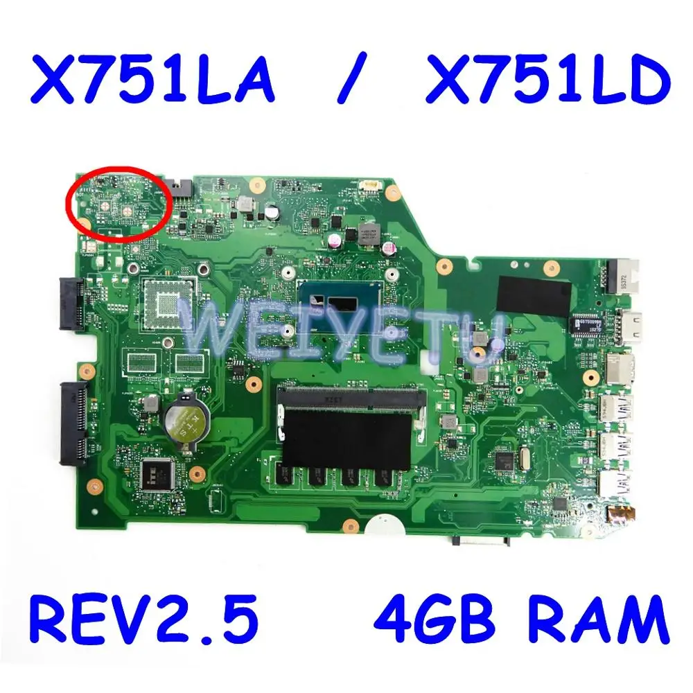 Материнская плата X751LA REV2.5 для ASUS X751L K751L K751LD R752L R752LD R752LN X751LD X751LN I3 / I5 I7CPU материнская