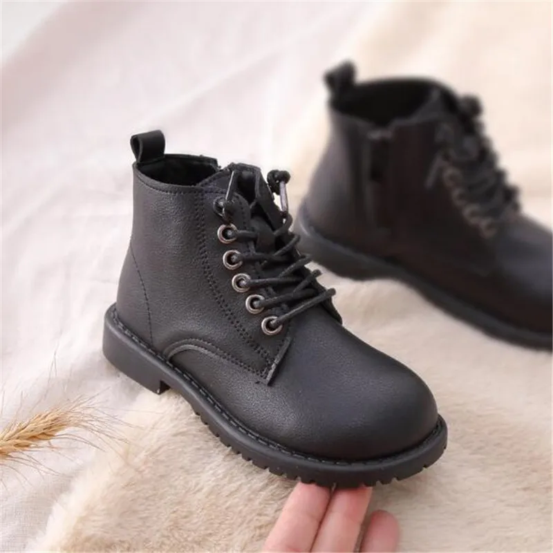 

New Autumn/Winter Black Ankle Boots Boys Girls Warm Short Plush Snow Boots Children Shoes Genuine Leather Baby Kids Toddler 019