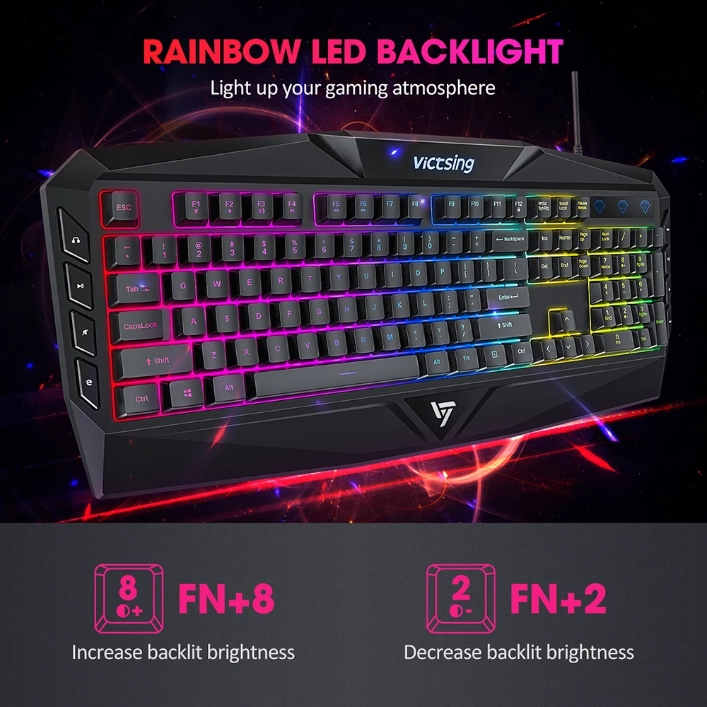Проводная игровая клавиатура VicTsing PC225 Радужный светодиодный экран с подсветкой