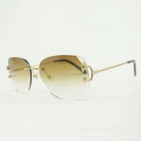 new rimless c wire sunglasses men oversize eyewear for summer diamond cutting glasses metal frame oculos gafas