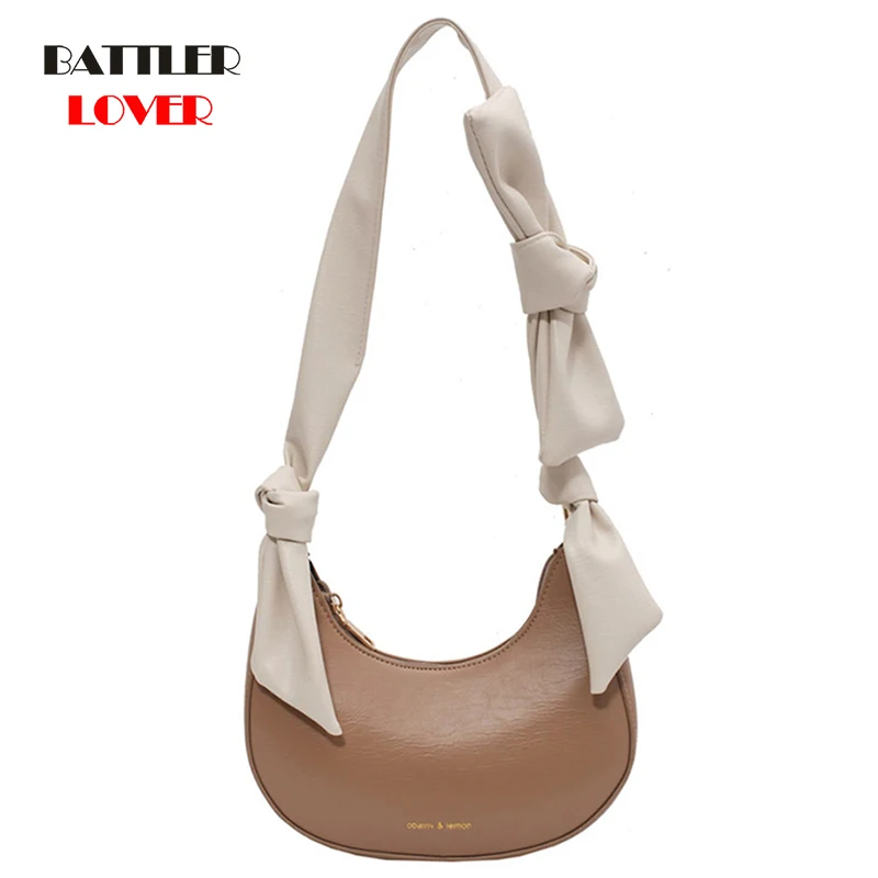 

Women Cute Bow Small Shoulder Totes Fashion Design Portable Underarm Bags for Female Leather Purse Hobos Girls Armpit Handbags
