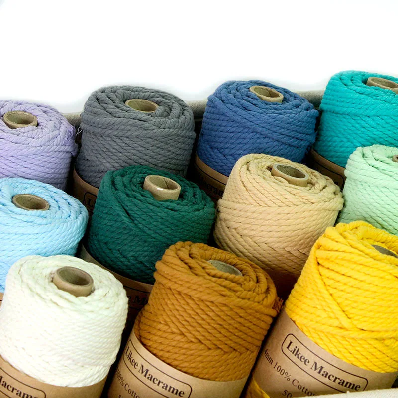 Веревка из 100% хлопка 4 мм цветная веревка бежевая витая для макраме домашний