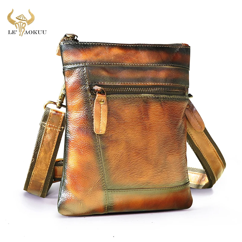 

Real Natural Leather Male Casual Design School Shoulder Messenger bag Fashion College 9" Tablet Tote Mochila Satchel bag 7001