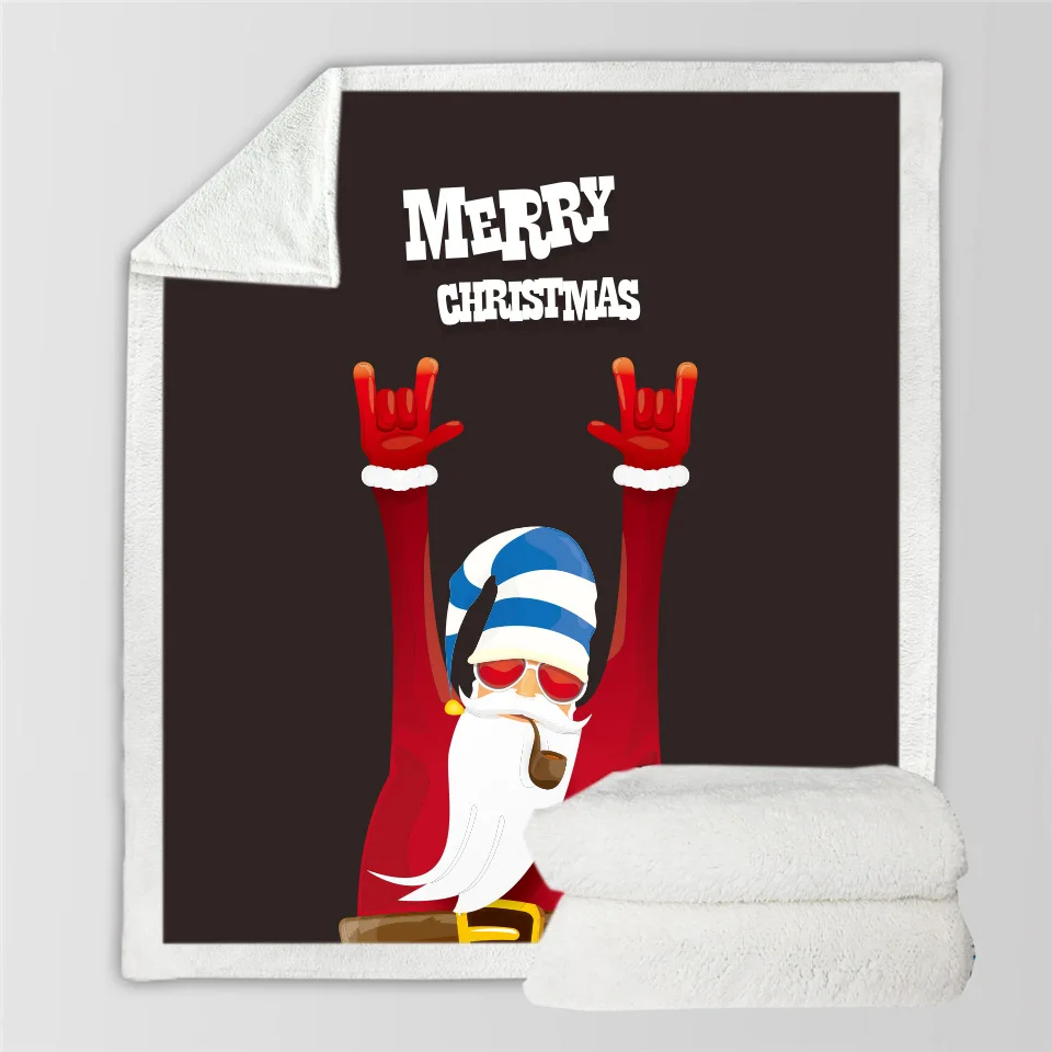 

Christmas Blanket Cartoon Santa Soft Warm Winter Sherpa Fleece Throw Blankets Xmas Plush Bedspread Cover For Beds Sofa Couch Car