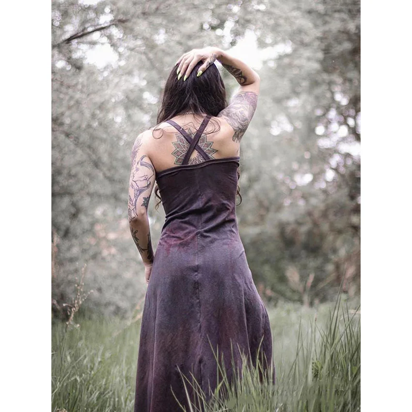 

5XL Ladies Retro Tribal Dyed Sexy Split Slim Dress Halloween Costumes for Women Adult Medieval Cosplay Dresses Lace Sleeveless