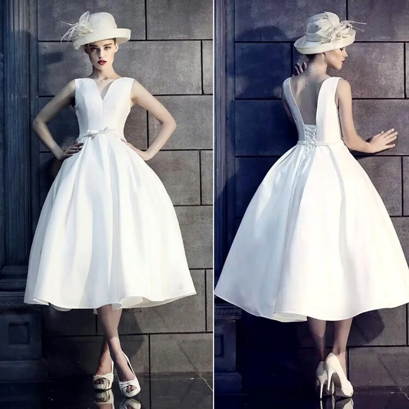 NBW018 Robe De Mariage индивидуальный заказ короткий атласный свадебное платье роскошный v