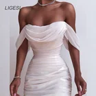 Летнее белое сексуальное платье, женское платье без бретелек с открытыми плечами, Клубное облегающее платье с открытой спиной, элегантные вечерние платья миди, платья