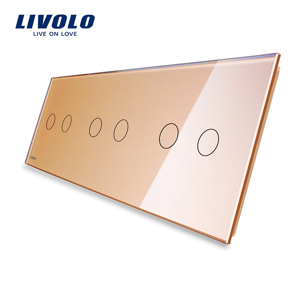 Livolo роскошные белые свадебные туфли с отделкой жемчугом и прозрачными стразами в виде Стекло для переключателя «сделай сам», 222 мм* 80 мм, только в том случае, Стекло paenl, тройной Стекло Панель, C7-3C2-1/2/3/5(4 цвета - Цвет: Golden-Logo