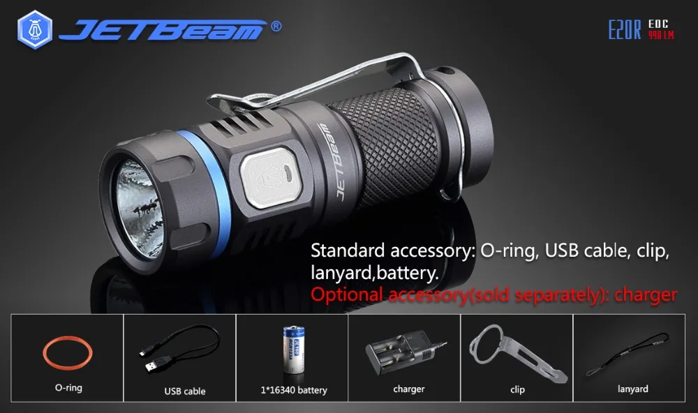 JETBeam E20R светодиодный фонарь SST40 N4 BC 990 люмен Micro USB Перезаряжаемый Фонарик для занятий спортом на открытом воздухе