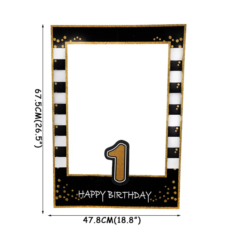 black 1st Свадебный декор фоторамка для взрослых 30th 40th 50th 60th Happy Birthday Photo Booth Реквизит для детей 1 день Рождения Декор принадлежности - Цвет: black 1st