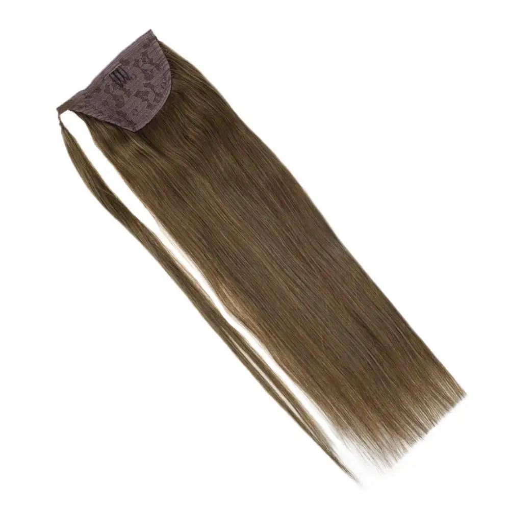 VeSunny Ponytail Extensions Wrap Around Magic Tape 100% Human Hair Straight Light Brown #8 | Шиньоны и парики