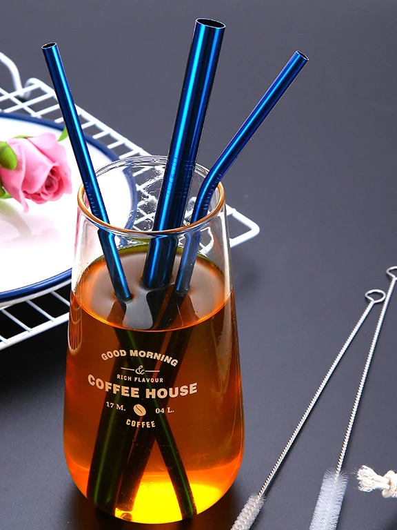 

Reusable Drinking Straw Metal Straws 304 Stainless Steel Straws Set with Brush Bar Cocktail Straw for Glasses Drinkware