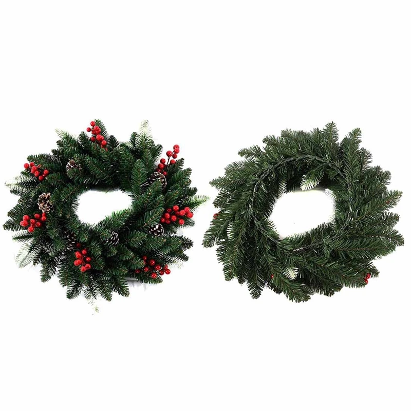 40cm Christmas Wreath Door Decoration Artificial Foam Berry with Natural Pine Cone Pendant Wall Decor | Дом и сад
