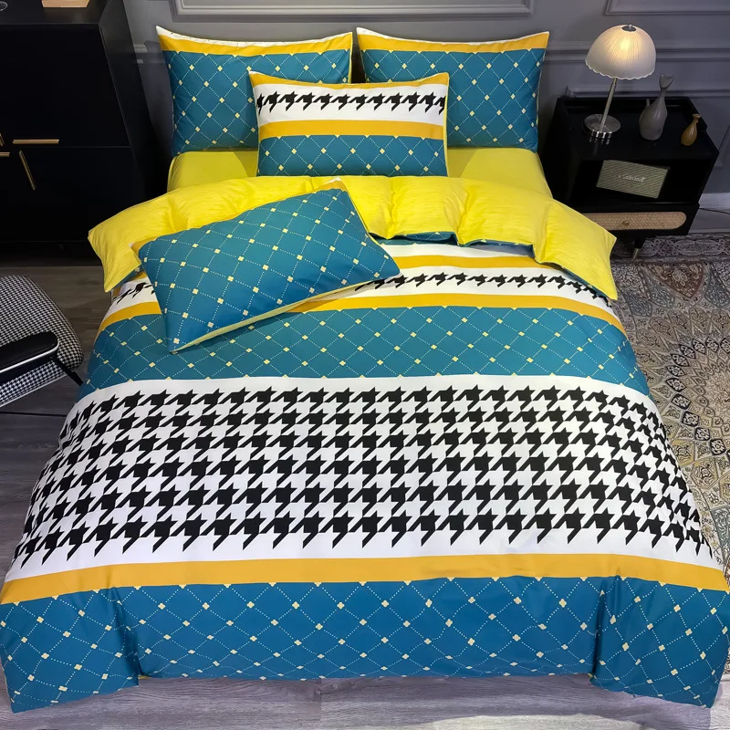 

4pcs Vintage print Pure cotton Bedding Sets Pillowcase sweet 40 count King Queen Size Fitted bed Sheet Single Double coverlet