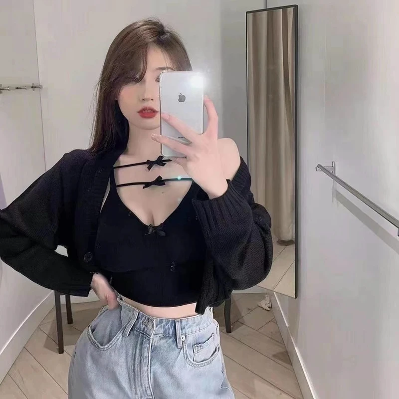 Сексуальная горячая эротическая майка женская одежда милые вязаные укороченные