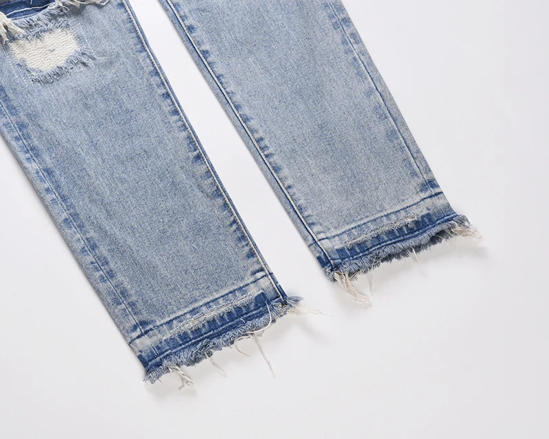 

Knee Hole Frayed Casual Jeans for Men Streetwear Straight Oversize Washed Retro Denim Trousers Hip Hop Men Clothing