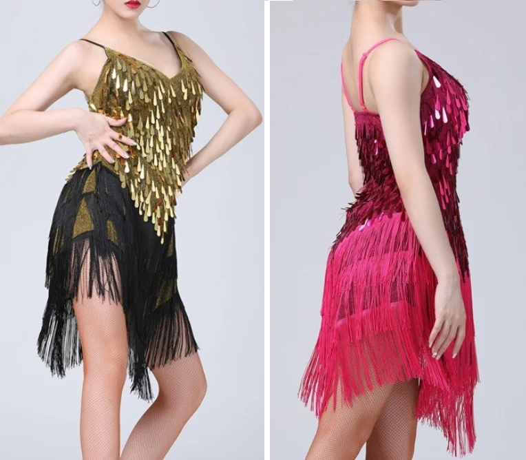 Женское красное синее Золотое сексуальное платье с кисточками для латинских