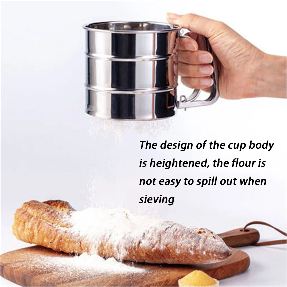 

Stainless Steel Sieve, Flour Sieve, Hand-held Home Kitchen Sieve Baking Round Powdered Sugar Cup Filter Sieve Super Fine