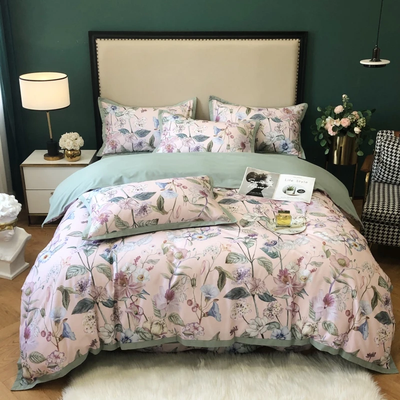 

Новый роскошный комплект постельного белья из египетского хлопка 600TC в американском стиле с HD-принтом и ботаническими цветами пододеяльник...