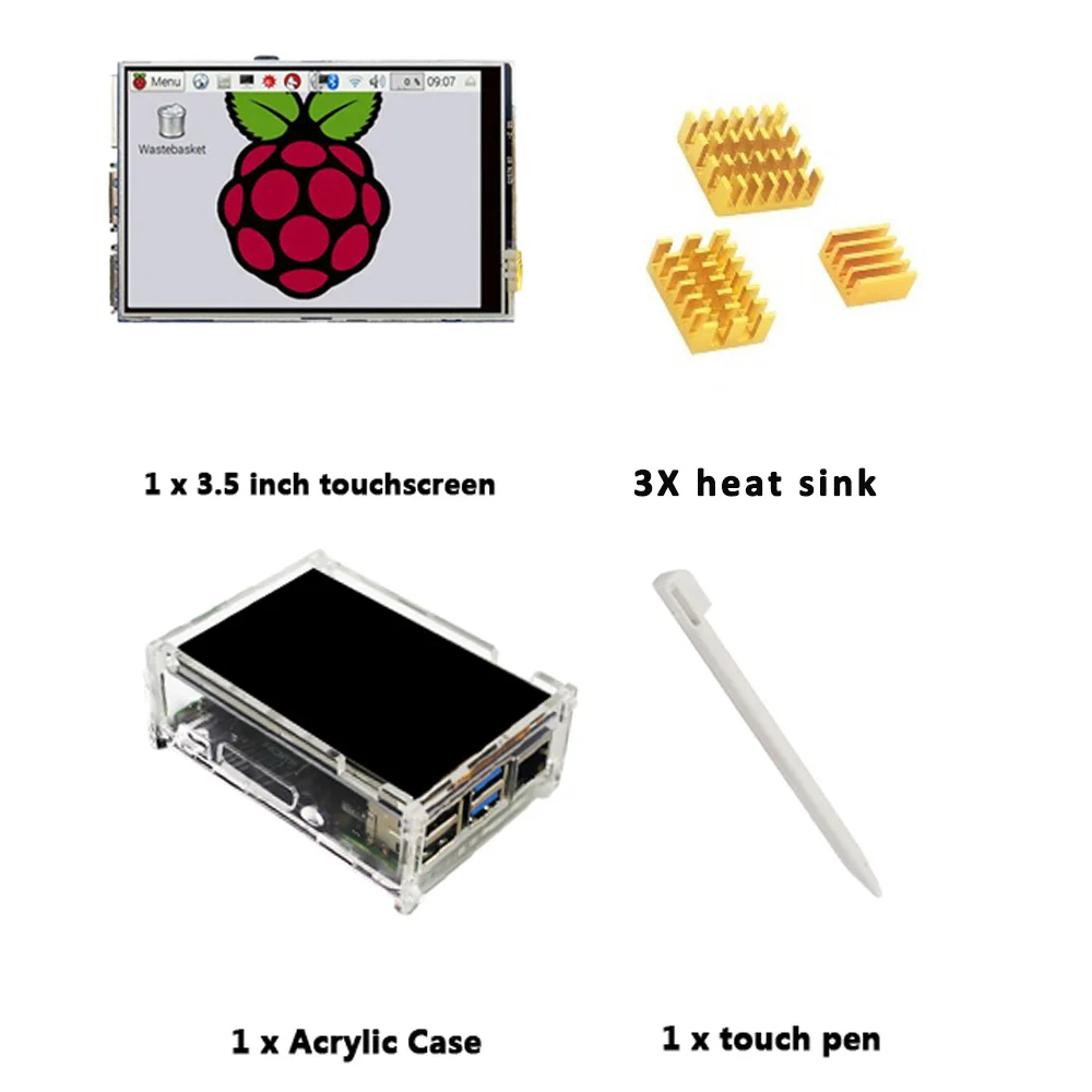Four in one Комплект для Raspberry Pi 4 Модель B 3,5 дюймов Сенсорный экран Дисплей монитор 480x320 ЖК-дисплей оболочка радиатора Экран стилус для сенсорного экрана - Комплект: Four in one